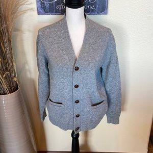 Vintage 100% Lambs Wool Grandpa Button Up Knob Leather Button Cardigan Sweater
